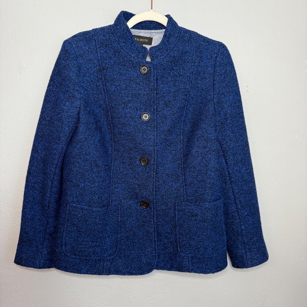 Talbots Blazer Jacket Wool Blend Front Pockets Blue Size 10 Preppy Academia